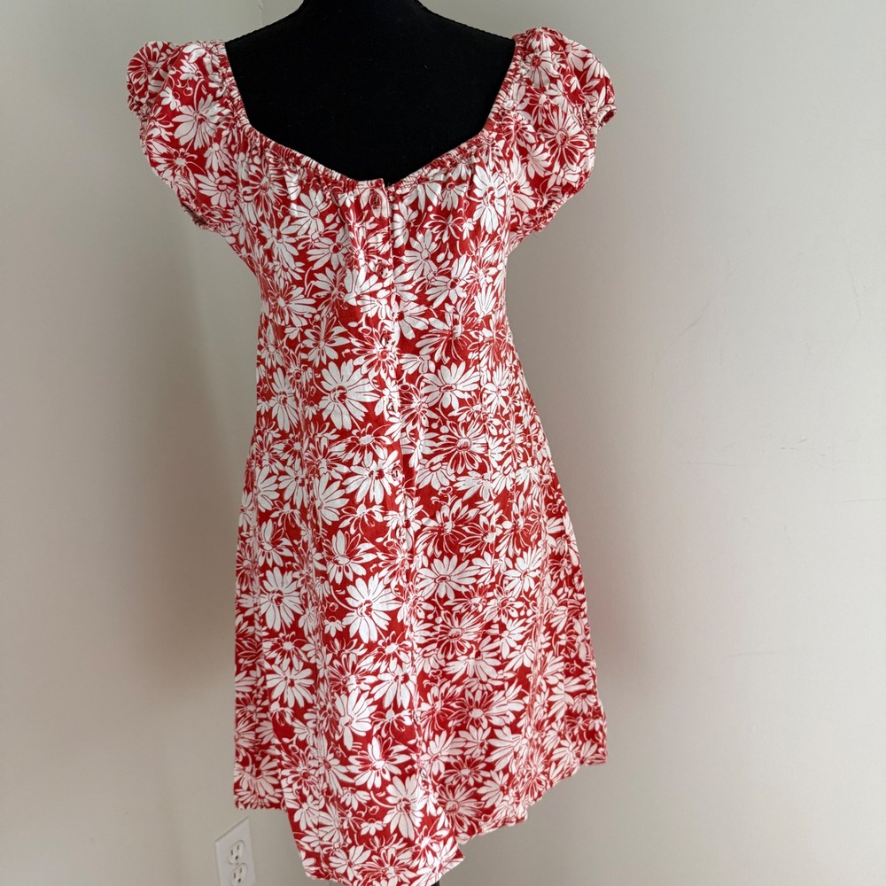 Madewell Red White Floral Puff Sleeve Dress Size 8 Cottagecore Summer